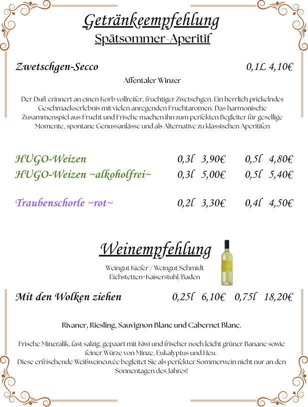 Saisonkarte September Getränke